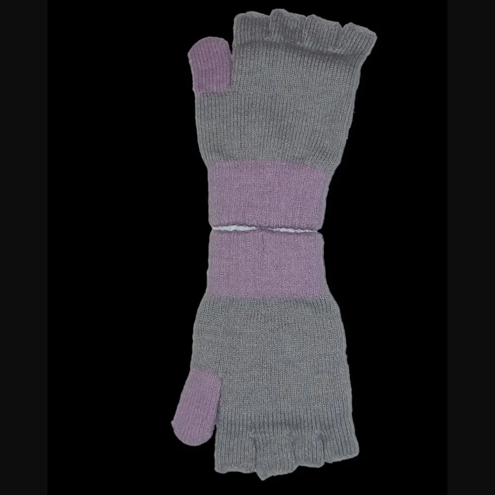 BP Nordstrom Gray Orchid Bouquet Purple Convertible Finger Less Gloves Mittens